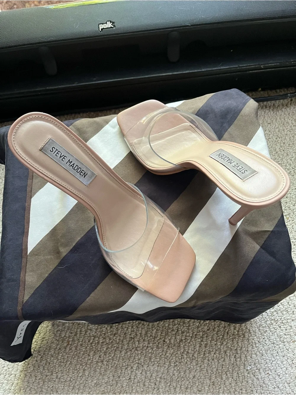 Steve Madden Blush Nude Clear Strap Stiletto Mules